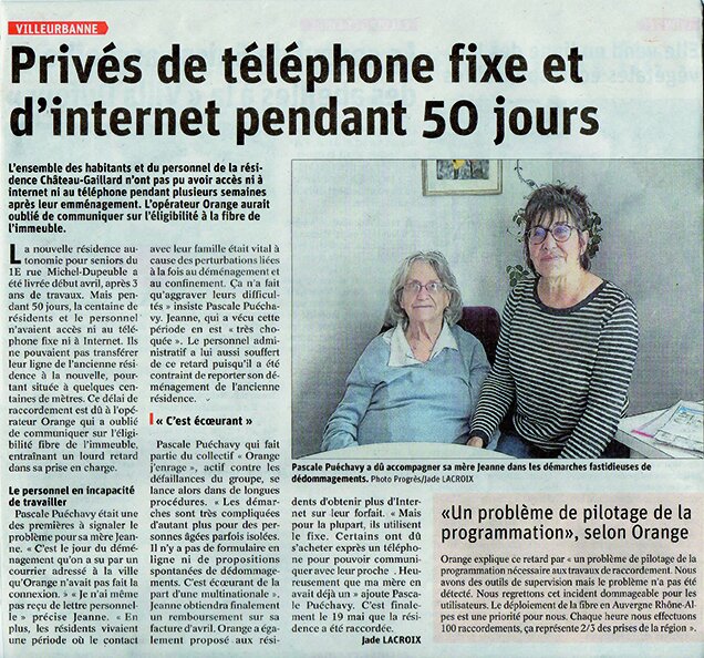 Une r&eacute;sidence pour personnes &acirc;g&eacute;es priv&eacute;e de t&eacute;l&eacute;phone pendant 50 jours.